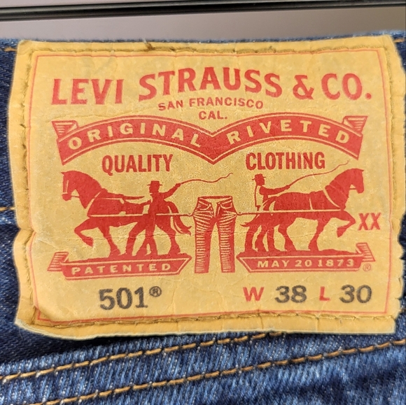 Levi's 501 Original Straight Leg Button Fly Denim Jeans size 38x30 in Dark Wash - Picture 5 of 7